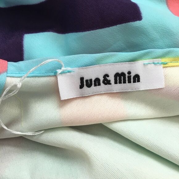 Jun & Min Sz Small Pastel Color Chevron Party Dress Puffy Sleeves Bow On Back - Picture 8 of 12